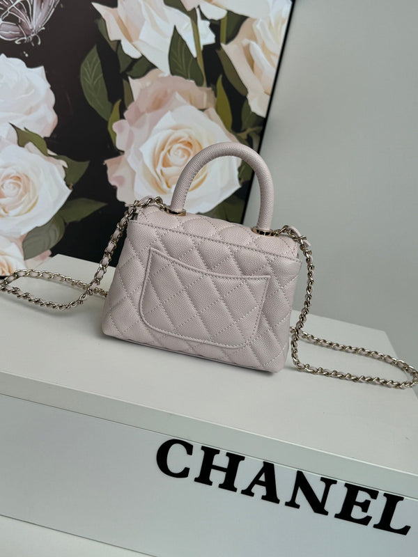 CC 24K Coco Handle Nano 14,5 cm Pelle di vitello grana rosa chiaro Hardware dorato 
