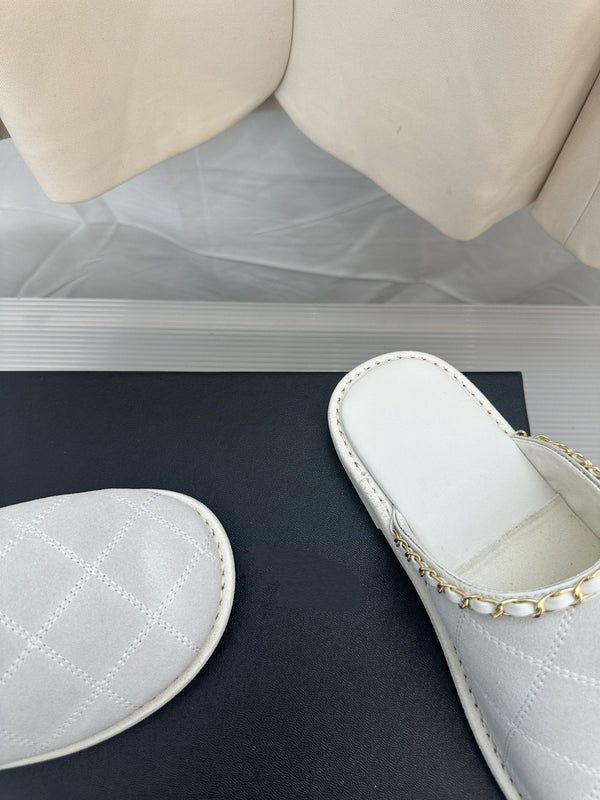 CC White Suede Gold Chain Mules
