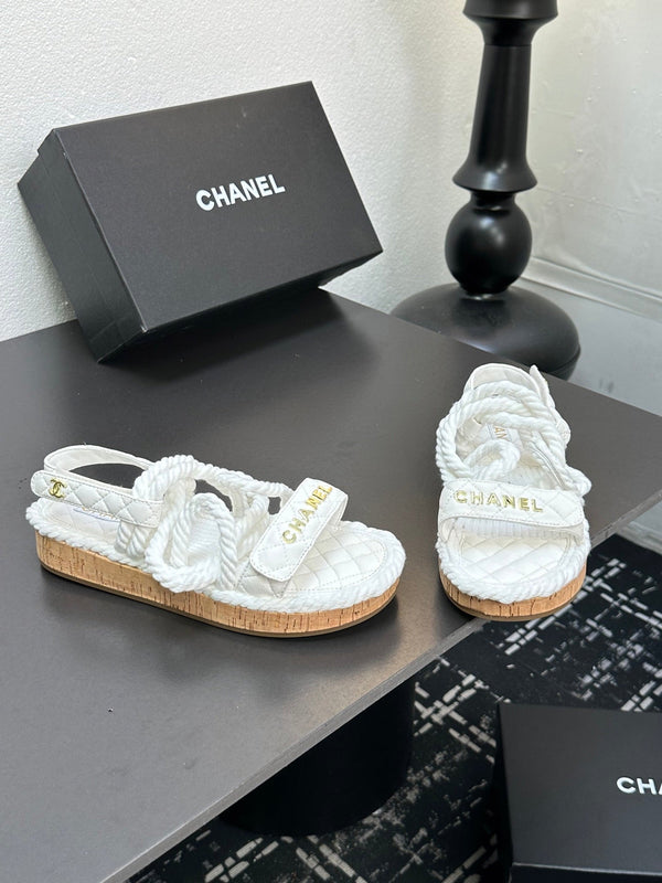 CC Sandals White Rope Lambskin 331280