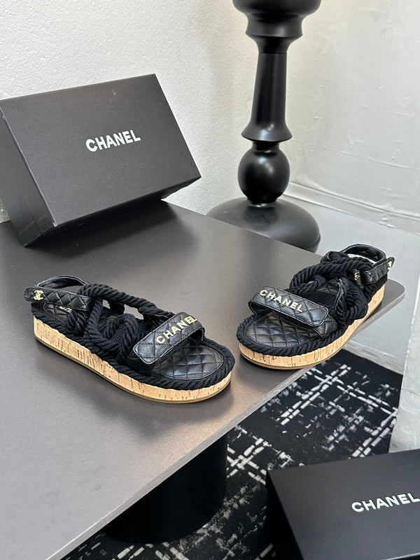 CC Sandals Black Rope Lambskin 331281