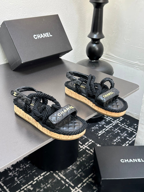 CC Sandals Black Rope Lambskin 331281