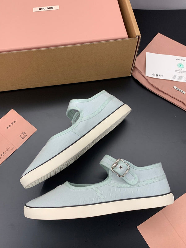 Miu 26s Drill Ballerinas Light Blue Canvas 688281