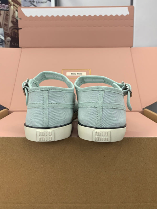 Miu 26s Drill Ballerinas Light Blue Canvas 688281