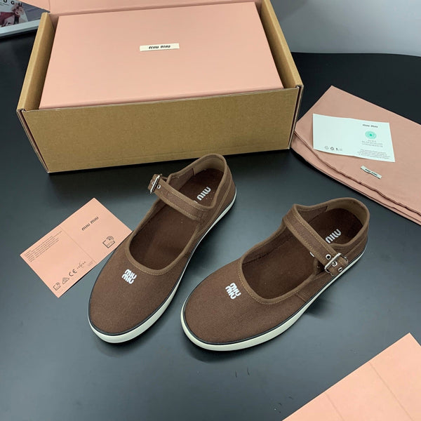 Miu 26s Drill Ballerinas Coffee Canvas 688282