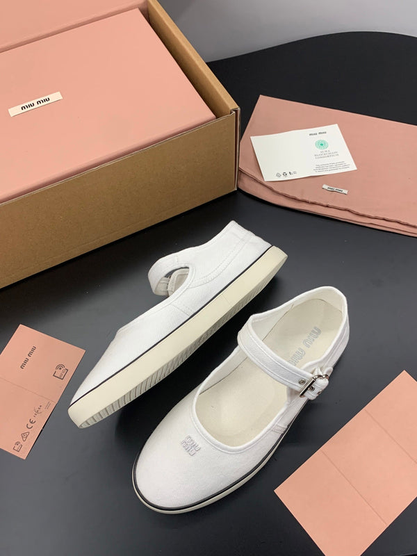Miu 26s Drill Ballerinas White Canvas 688284
