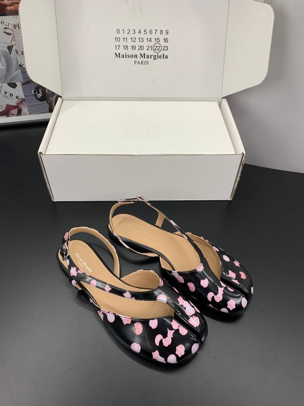 MM Tabi Slingback Flats Black Pink Cowhide 895244