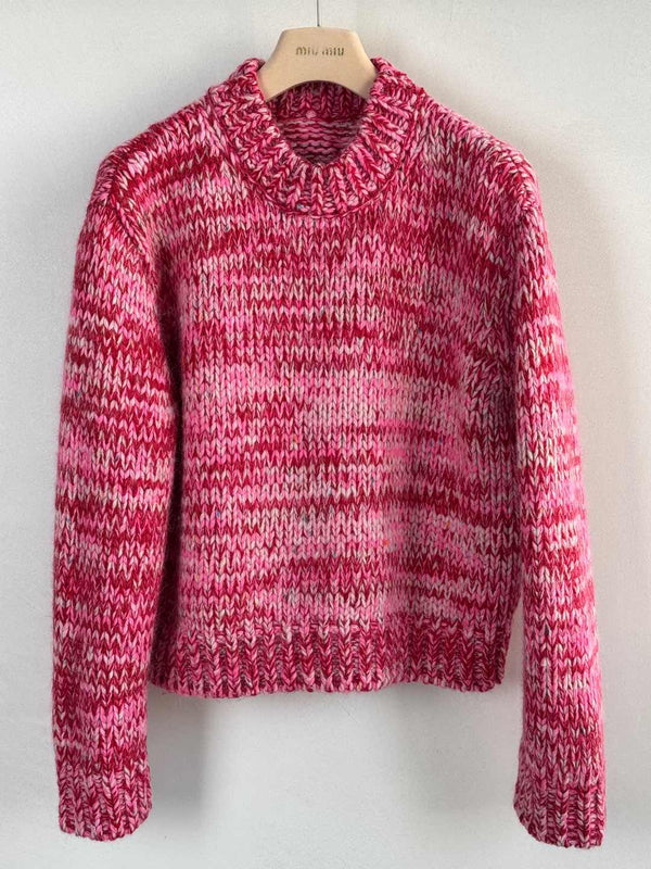 Miu Miu 25 Twisted Snowflake-colored Round-neck Sweater Pink Cashmere