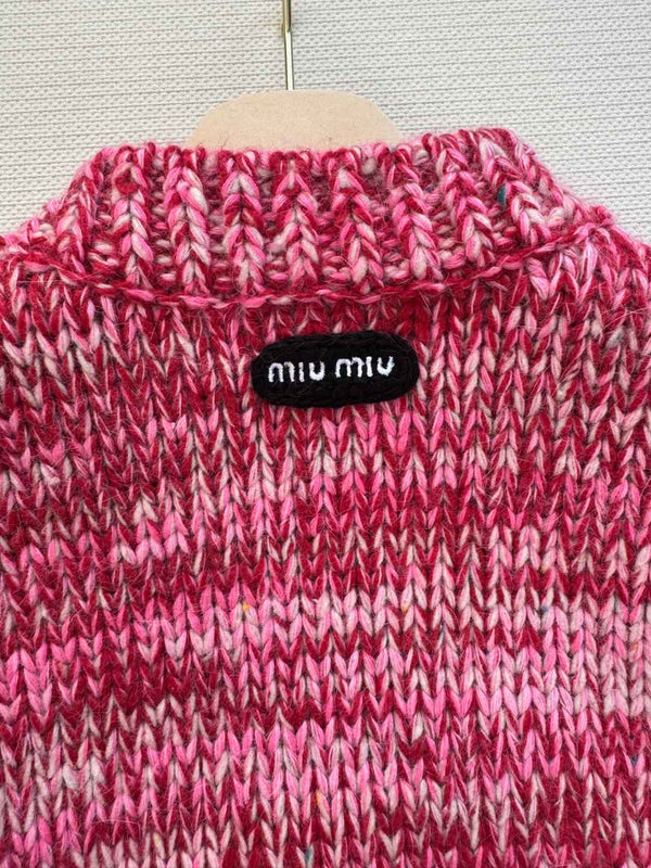 Miu Miu 25 Twisted Snowflake-colored Round-neck Sweater Pink Cashmere