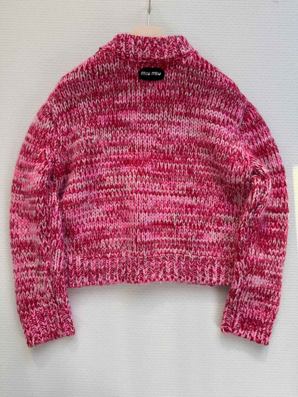 Miu Miu 25 Twisted Snowflake-colored Round-neck Sweater Pink Cashmere
