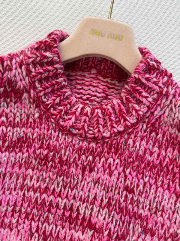 Miu Miu 25 Twisted Snowflake-colored Round-neck Sweater Pink Cashmere