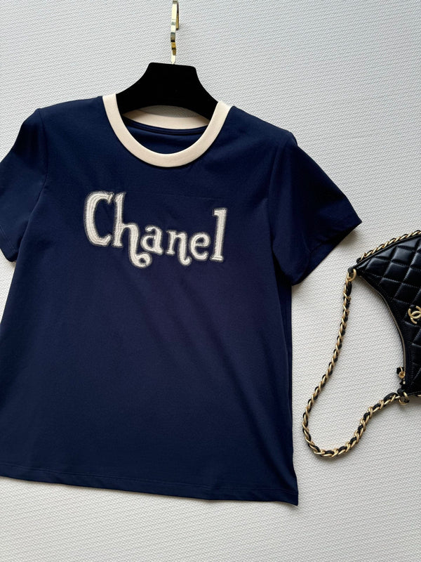 CC Round neck T-shirt Navy Blue Cotton