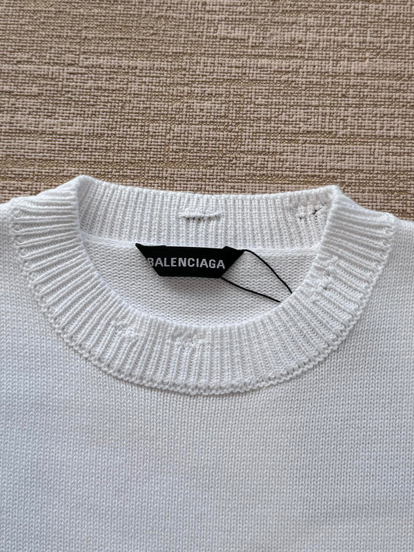 Balenciaga 25 Ripped knit sweater White Wool 0019