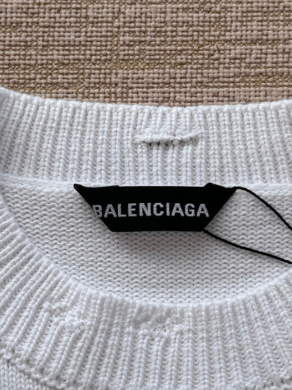 Balenciaga 25 Ripped knit sweater White Wool 0019