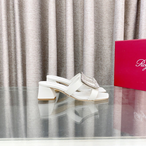 Viv 25 Diamond Mid Heel Slides White Cowhide 283040