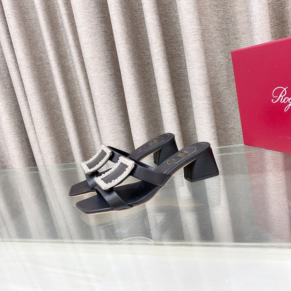 Viv 25 Diamond Mid Heel Slides Black Cowhide 283042