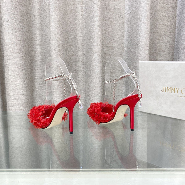 Jimmy Choo Saeda Pumps Red Mesh Lambskin 668534