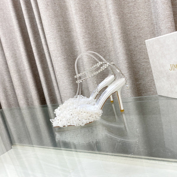 Jimmy Choo Saeda Pumps Ivory Mesh Lambskin 668536