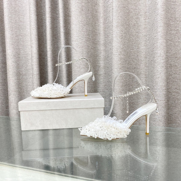 Jimmy Choo Saeda Pumps Ivory Mesh Lambskin 668536