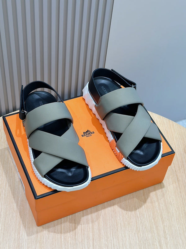 HM ELECTRIC SANDAL MOSS FABRIC AND CALFSKIN