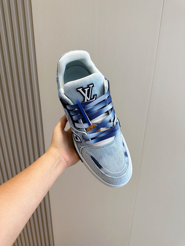 LV TRAINER SNEAKER LIGHT BLUE MONOGRAM DENIM
