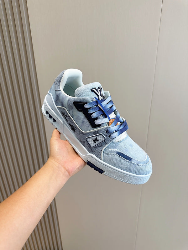 LV TRAINER SNEAKER LIGHT BLUE MONOGRAM DENIM