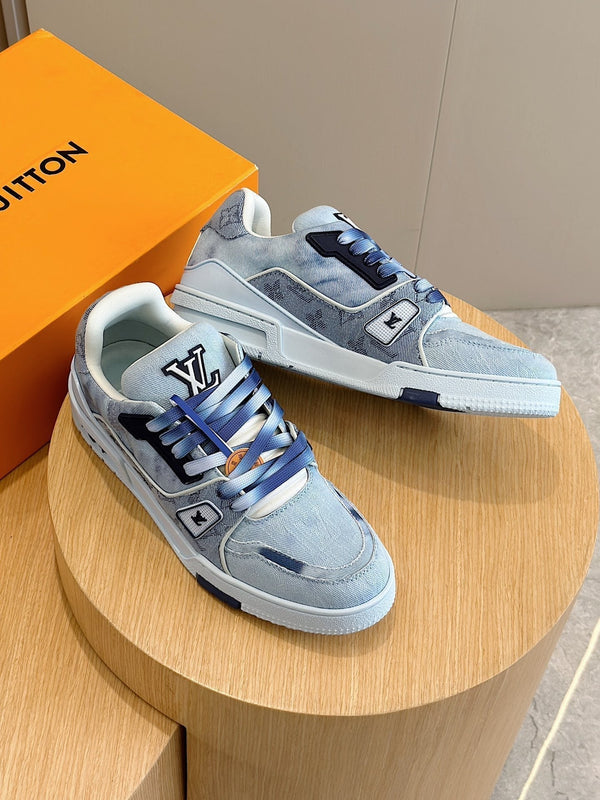 LV TRAINER SNEAKER LIGHT BLUE MONOGRAM DENIM