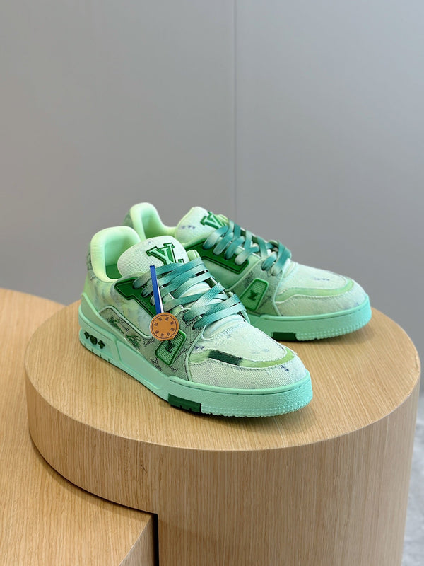 LV TRAINER SNEAKER LIGHT GREEN MONOGRAM DENIM AND CALFSKIN