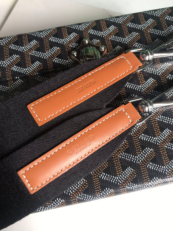BORSA CASSETTE TRUNK 21 IN TELA GOYARDINE MARRONE CHIARO E PELLE DI VACCA CLAMECY