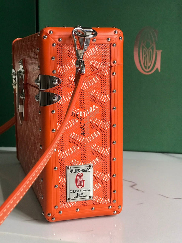 BORSA CASSETTE TRUNK 21 IN TELA GOYARDINE ROSSA E PELLE DI VACCA CLAMECY