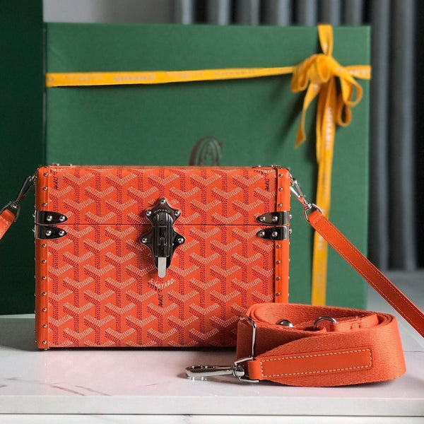 BORSA CASSETTE TRUNK 21 IN TELA GOYARDINE ROSSA E PELLE DI VACCA CLAMECY