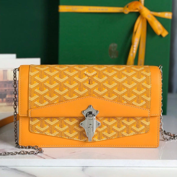 BORSA DUCHESSE MARIE-CAROLINE 25 IN TELA GOYARDINE GIALLA E PELLE DI VITELLO LISCIA