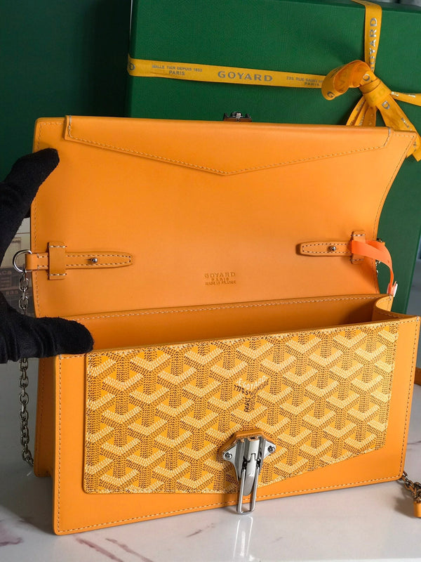 BORSA DUCHESSE MARIE-CAROLINE 25 IN TELA GOYARDINE GIALLA E PELLE DI VITELLO LISCIA