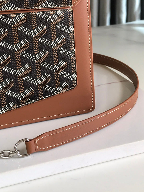 BORSA DUCHESSE MARIE-CAROLINE 25 IN TELA GOYARDINE NERA E PELLE DI VITELLO LISCIA COLOR TAN