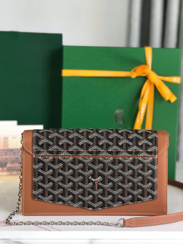 BORSA DUCHESSE MARIE-CAROLINE 25 IN TELA GOYARDINE NERA E PELLE DI VITELLO LISCIA COLOR TAN