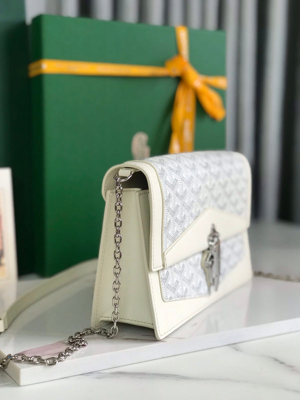 BORSA DUCHESSE MARIE-CAROLINE 25 IN TELA GOYARDINE BIANCA E PELLE DI VITELLO LISCIA