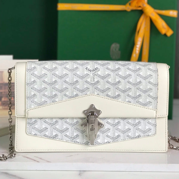 BORSA DUCHESSE MARIE-CAROLINE 25 IN TELA GOYARDINE BIANCA E PELLE DI VITELLO LISCIA