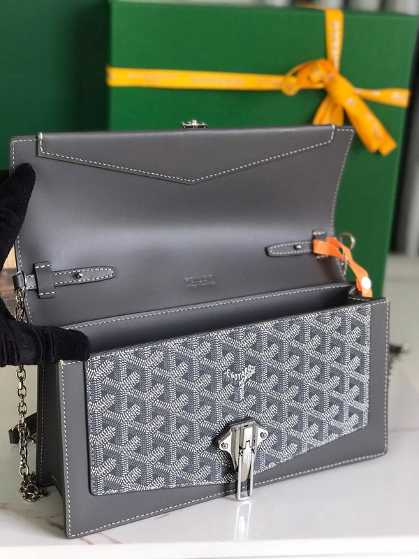 BORSA DUCHESSE MARIE-CAROLINE 25 IN TELA GOYARDINE GRIGIA E PELLE DI VITELLO LISCIA