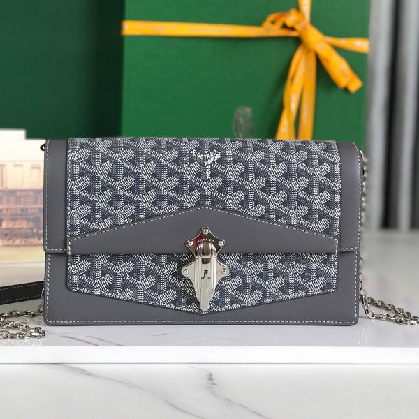 BORSA DUCHESSE MARIE-CAROLINE 25 IN TELA GOYARDINE GRIGIA E PELLE DI VITELLO LISCIA