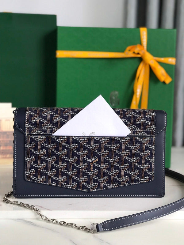 BORSA DUCHESSE MARIE-CAROLINE 25 IN TELA GOYARDINE BLU NAVY E PELLE DI VITELLO LISCIA