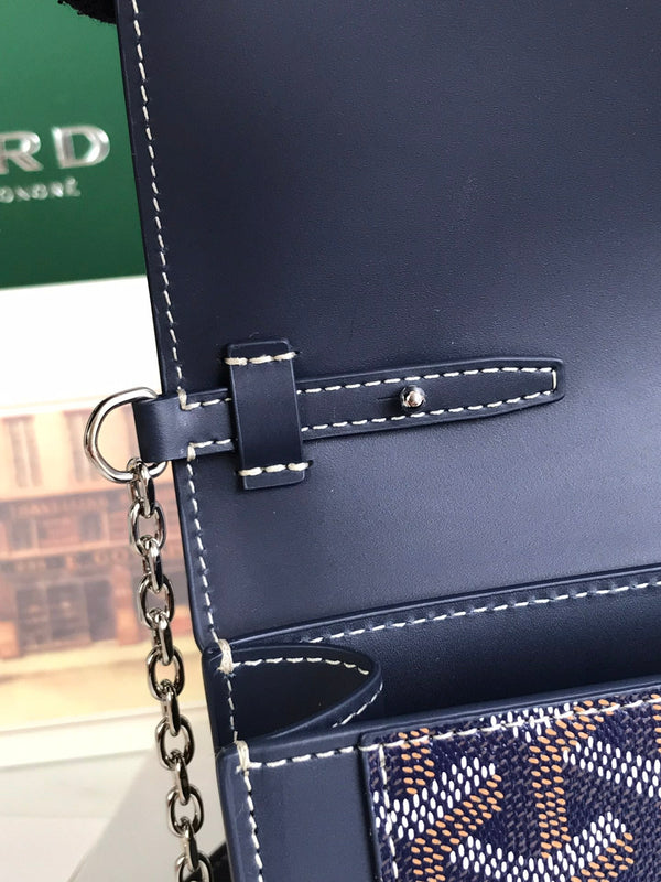 BORSA DUCHESSE MARIE-CAROLINE 25 IN TELA GOYARDINE BLU NAVY E PELLE DI VITELLO LISCIA