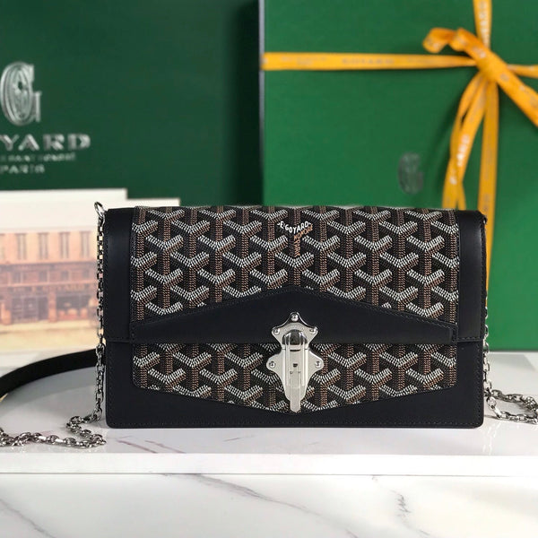 BORSA DUCHESSE MARIE-CAROLINE 25 IN TELA GOYARDINE NERA E PELLE DI VITELLO LISCIA