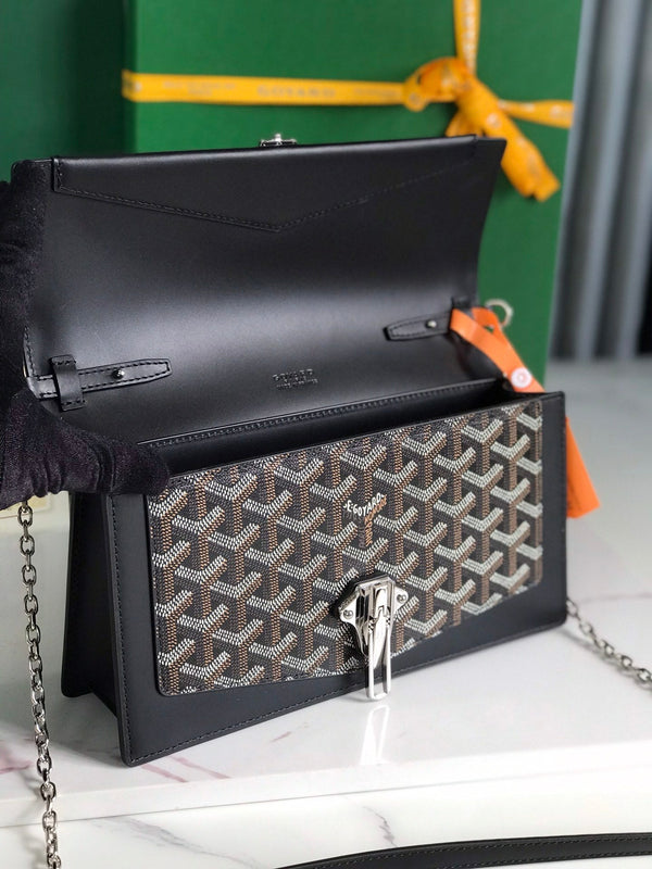 BORSA DUCHESSE MARIE-CAROLINE 25 IN TELA GOYARDINE NERA E PELLE DI VITELLO LISCIA