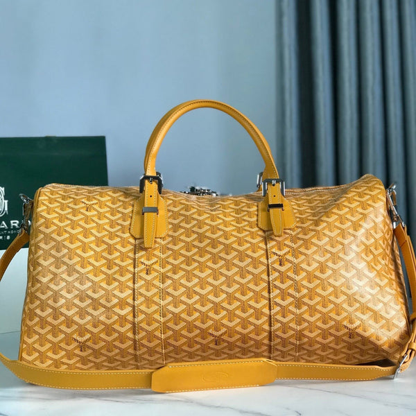 BORSA BOSTON 50 IN TELA GOYARDINE GIALLA E RIFINITURE IN PELLE DI VITELLO