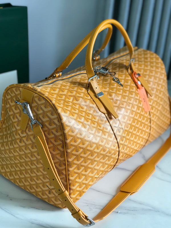 BORSA BOSTON 50 IN TELA GOYARDINE GIALLA E RIFINITURE IN PELLE DI VITELLO