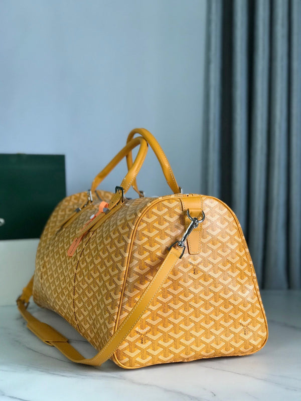 BORSA BOSTON 50 IN TELA GOYARDINE GIALLA E RIFINITURE IN PELLE DI VITELLO