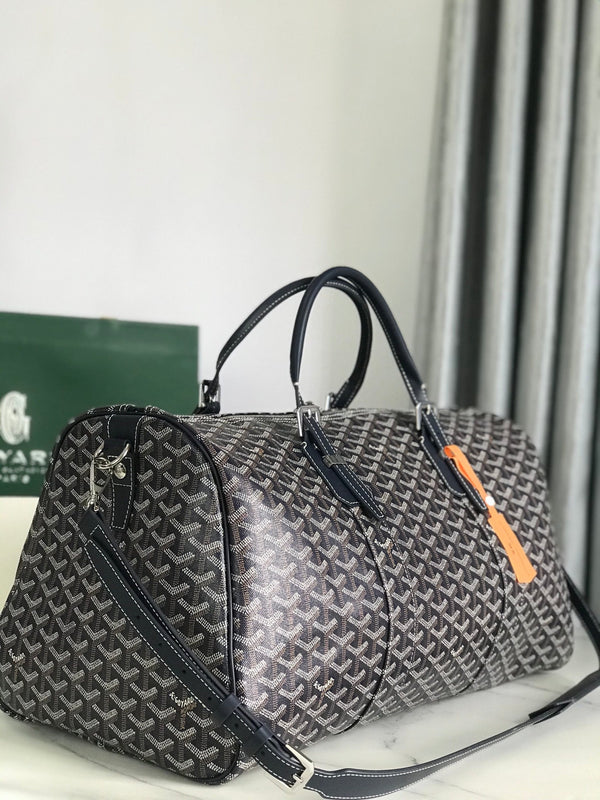 BORSA BOSTON 50 IN TELA GOYARDINE BLU NAVY E RIFINITURE IN PELLE DI VITELLO