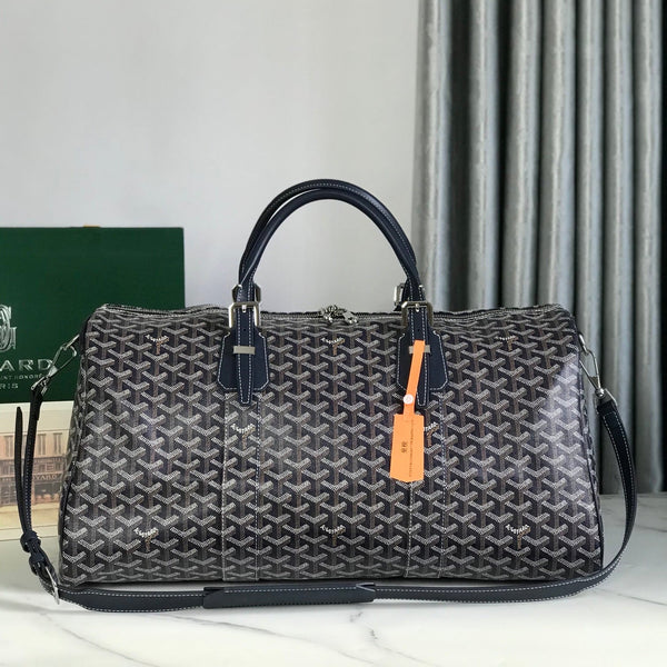 BORSA BOSTON 50 IN TELA GOYARDINE BLU NAVY E RIFINITURE IN PELLE DI VITELLO