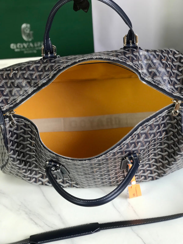 BORSA BOSTON 50 IN TELA GOYARDINE BLU NAVY E RIFINITURE IN PELLE DI VITELLO