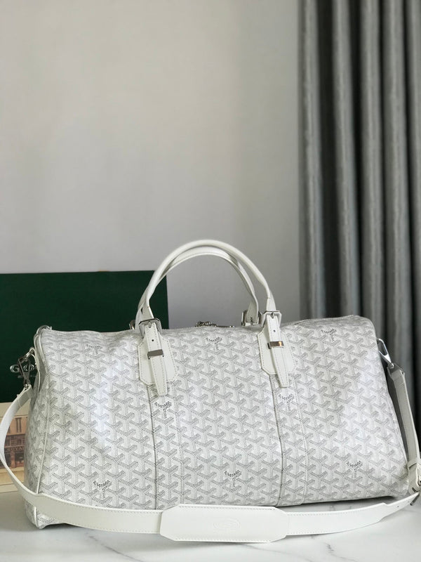 BORSA BOSTON 50 IN TELA GOYARDINE BIANCA E RIFINITURE IN PELLE DI VITELLO