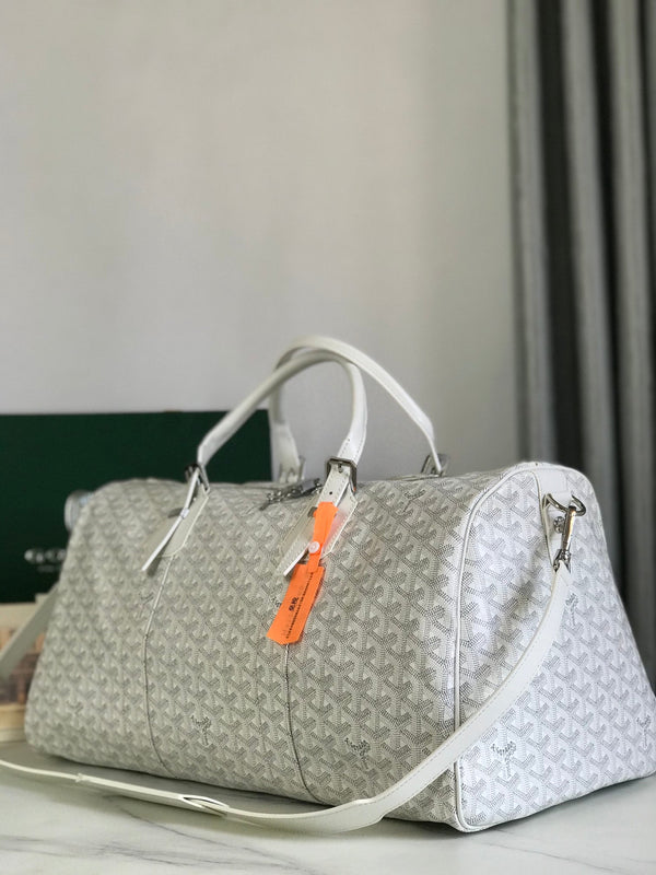 BORSA BOSTON 50 IN TELA GOYARDINE BIANCA E RIFINITURE IN PELLE DI VITELLO